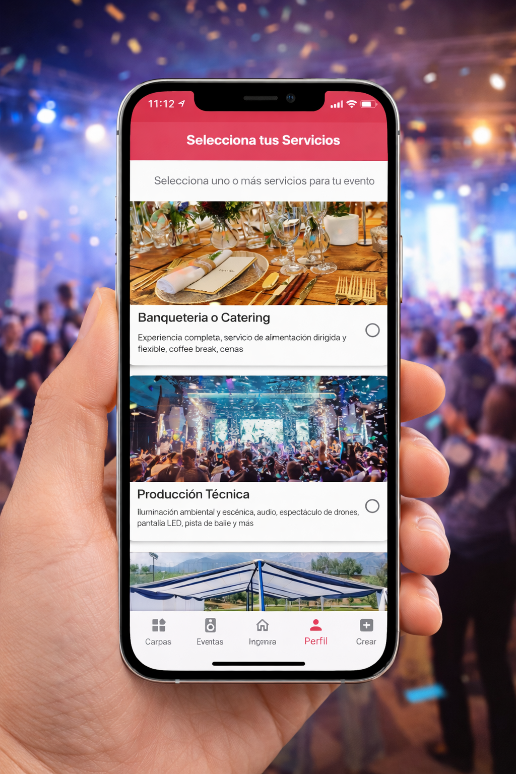 Fuampy app en iPhone mostrando servicios
